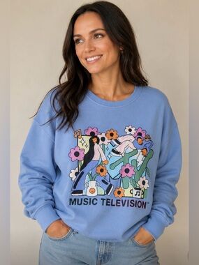 MTV Blue Crewneck Sweatshirt with Colorful Graphic